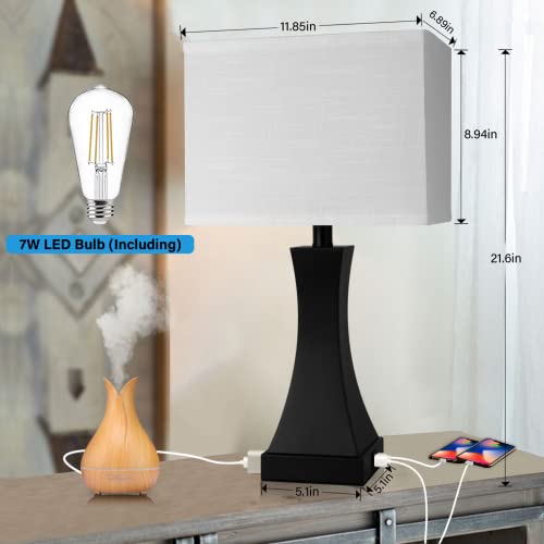 OYedis Black 3-Way Dimmable Touch Bedside Table Lamp with USB & AC Outlet