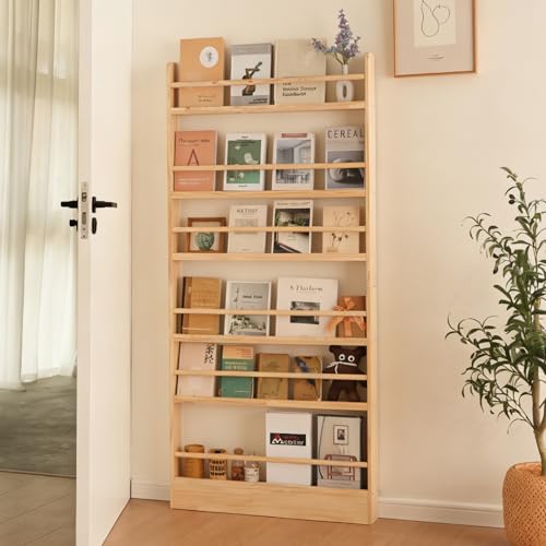 Baveke 6-Tier Behind The Door Bookshelf Natural Wood Farmhouse Design