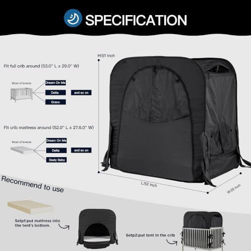 Porayhut Baby Privacy Bed Tent - Dark Pop Up Crib Cover for Toddler Sleep