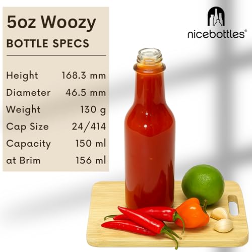 Nicebottles 5 Oz Hot Sauce Bottles, 48 Pack - Clear Glass with Caps & Drippers