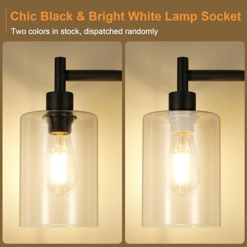 Ziisee Industrial Floor Lamp with Glass Shade - Black & Clear, LED Bulbs, Foot Switch, Easy Assembly