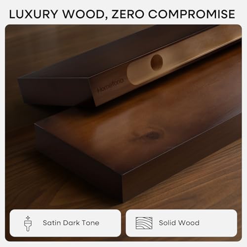 American Walnut Floating Shelves Set of 2 - 16 Inch Solid Pine Wall Storage
