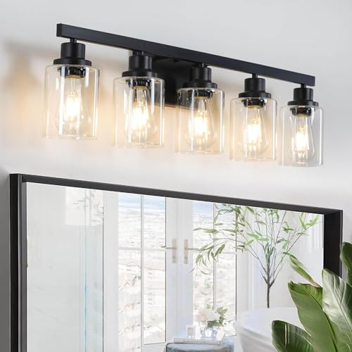5-Light Black Bathroom Vanity Light, Modern Lighting Fixture for