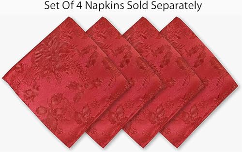 Newbridge Red Christmas Carol Damask Rectangular Tablecloth 120x60 Inch - Holiday Wrinkle-Free Fabric Cover