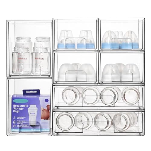 Vtopmart Stackable Plastic Storage Drawers Set of 8 with 4 Small, 2 High, 2 Wide Bins