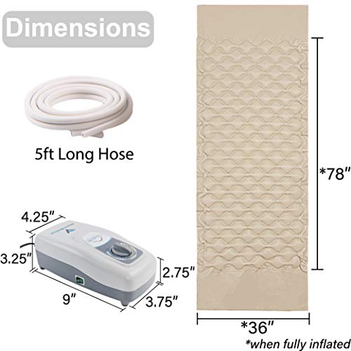 Vaunn Medical Air Pressure Mattress Topper Twin Size 36x78 with Whisper-Quiet Pump