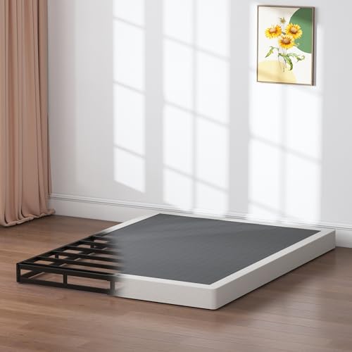 Queen Metal Box Spring Bed Base - 3 Inch Low Profile Mattress Foundation with Cover