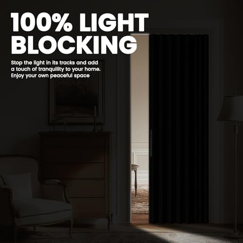 AJAZZ Blackout Sliding Door Curtains - 43W x 79L, Magnetic Accordion Door Set, 1 Pack, Black