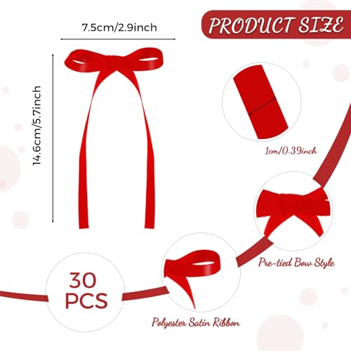 NatNarr Red 30 Pcs Bows for Cake Toppers - DIY Party Decor, 2.9 x 5.7 in (Red)