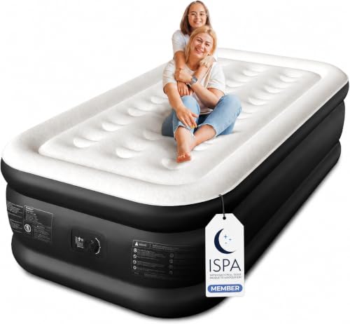 CHERIMOR Twin XL Air Mattress with Built-in Pump, 18 Inch Honeycomb Support, Black