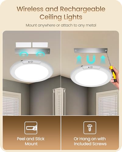 Rechargeable Motion Sensor Ceiling Light with Remote - 2 Pack, 3 Color Temperatures