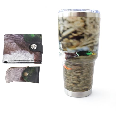 Duck Hunting Tumbler 30oz Gift Set with Leather Wallet & Pocket Tool - Mallard Edition