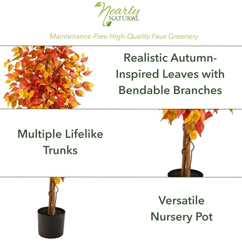 4ft Artificial Autumn Ficus Tree with Pot - Fall Home Decor
