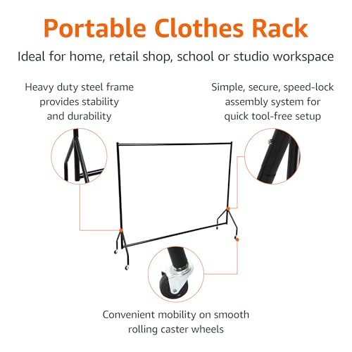Heavy Duty Portable Garment Rack 1.82 x 1.52 m (72 x 60 inches) Black - Rolling Clothes Organizer for Home & Retail