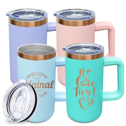 Metalya 22oz Insulated Travel Mug Mixed B / 4 Pack with Handle & Lid