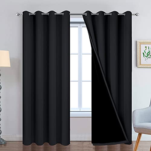 Yakamok Black 100% Blackout Curtains 84 Inches Long for Bedroom 52"