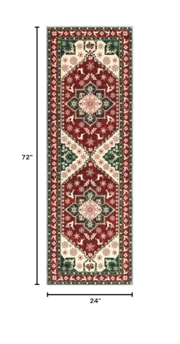 2x6 Red Christmas Hallway Runner Rug – Yamaziot, Non-Slip Backing, 100% Polyester