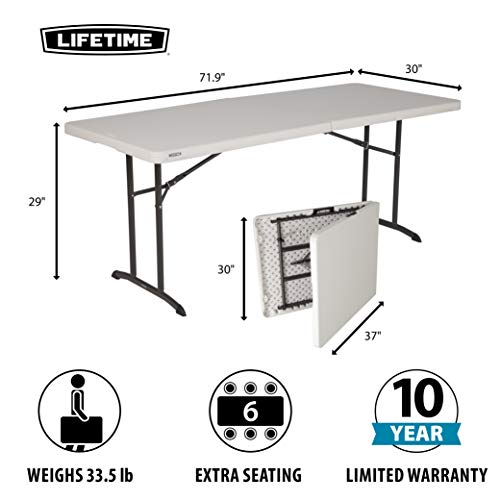 Lifetime 6-Foot Commercial Fold-in-Half Table - Almond, Indoor/Outdoor, Heavy Duty