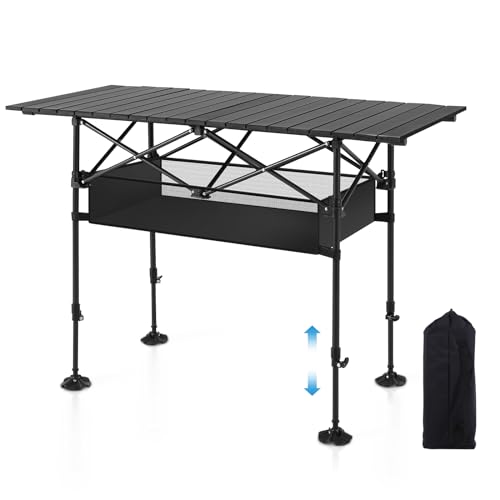 LET'S CAMP Folding Camping Table - Aluminum Roll-up Bar Table for Outdoor Use