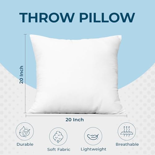 20x20 Inch Throw Pillow Inserts Set of 4 - Fluffy Down Alternative Cushions for Sofa, Bed & Outdoors