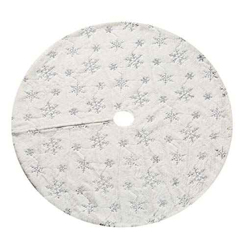 Christmas Sequin Tree Skirt 30in,White Soft Thick with Silver Snowflakes Decorations for 3FT 4FT 5FT Xmas Tree