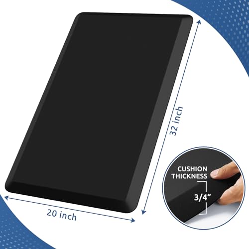 Black Kitchen Mat Cushioned Anti-Fatigue Rug 32"L x 20"W x 0.8" Thick - Supportive Floor Mat for Kitchen & Home Use