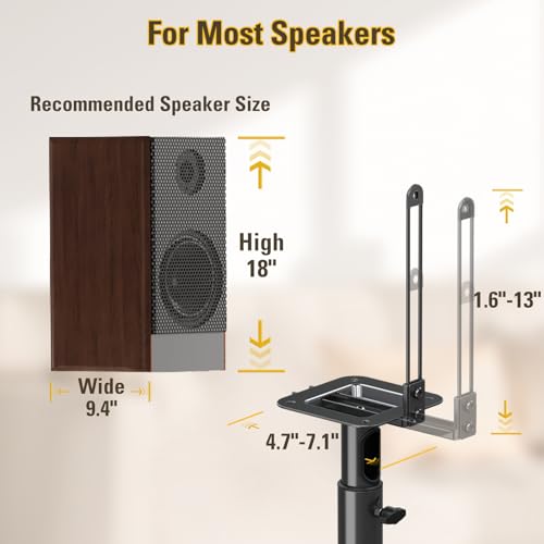 Mounting Dream Height Adjustable Speaker Stands for 9.4" W x 18" H Bookshelf Speakers - 33-42" Telescopic