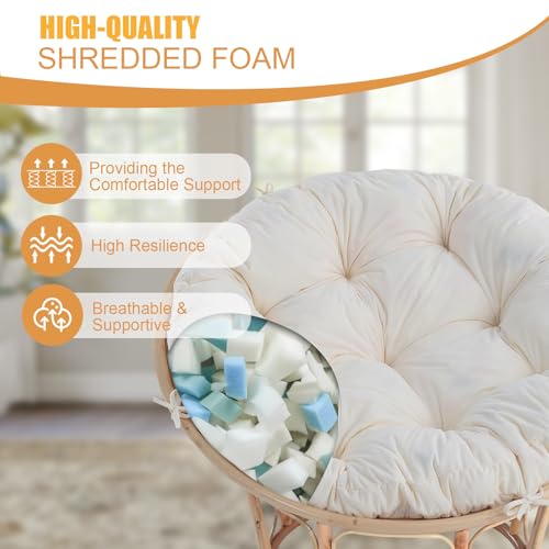 idee-home Beige 46x46x6 Inch Circular Papasan Chair Cushion - Fluffy Shredded Foam Support