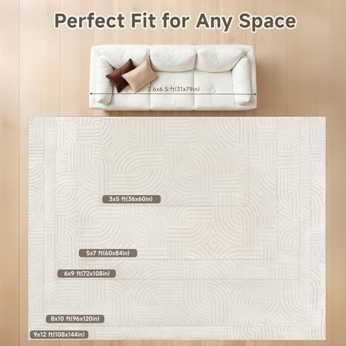 Beige 5x7 Area Rug for Living Room & Bedroom - Non-Slip Plush Carpet