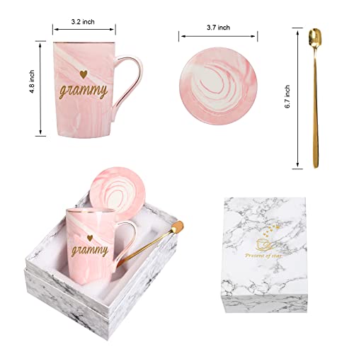 WENSSY Pink Grandma Coffee Mug 14oz Gift for Grammy from Grandchildren with Box & Spoon