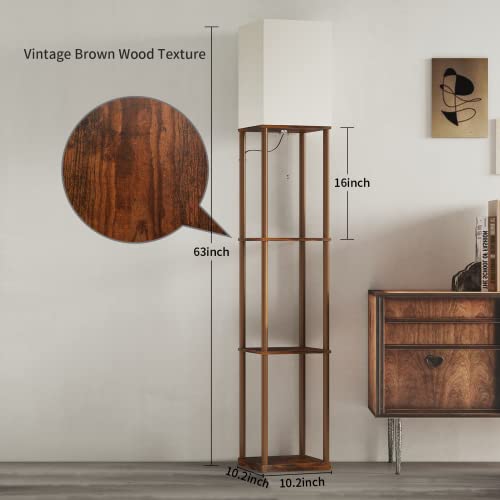 Sunmory Rustic Brown Square 4-Tier Shelf Floor Lamp with Shelves