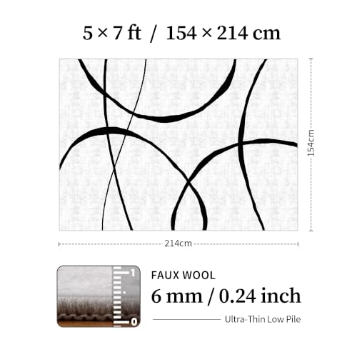 YIHOUSE 5x7 Washable Modern Abstract Black & White Area Rug - Curve