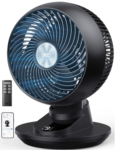 DREO Black Smart Desk Fan with App & Voice Control, Quiet 85 ft Airflow, 12-Inch Oscillating Fan, 9 Speeds & Timer