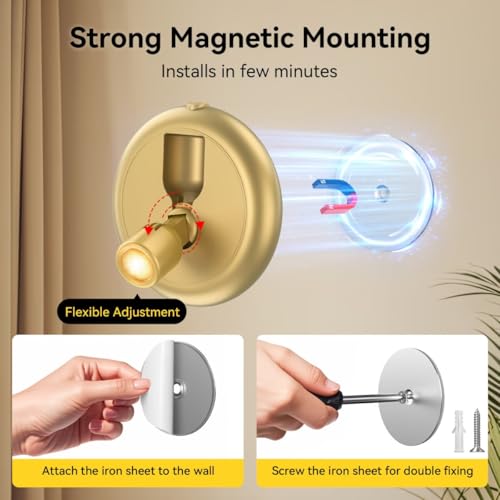 Rechargeable LED Spotlight Indoor 2-Pack - Gold Dimmable Accent Lights with Remote