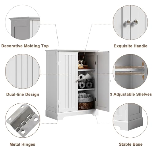 ChooChoo White Bathroom Floor Cabinet with 2 Doors & Adjustable Shelves – 11.81"D x 23.62"W x 31.5"H