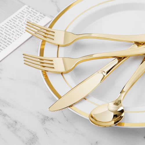Gold Disposable Cutlery Set - 100 Pack Flatware with Napkins for Parties
