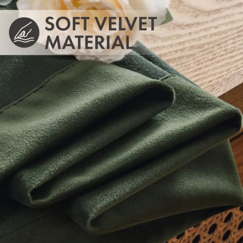 Olive Green Velvet Curtains Set of 4 Panels 40x96 Inch - Back Tab & Rod Pocket