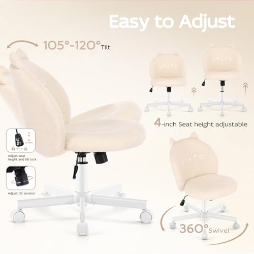 Vanity Chair with Cat Backrest - Small Armless Office Desk Chair, Beige