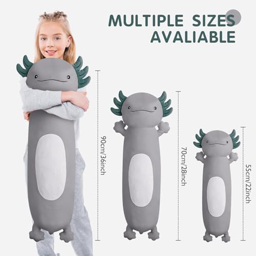 22 inch Cute Giant Grey Axolotl Plush Soft Body Pillow, Large Axolotl Stuffed Animals Toy, Squishy Plushies Gifts for Kids Boys Girls Birthday, Halloween, Christmas