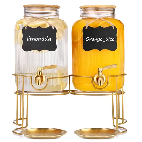 1 Gallon Glass Drink Dispenser with Stand & Spigot for Parties and Events