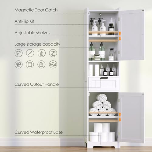 67-Inch Tall Slim Bathroom Storage Cabinet with Adjustable Shelves - White Variation