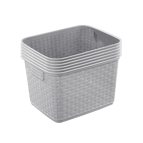 Sterilite Tall Weave Plastic Storage Baskets - Gray 6 Pack