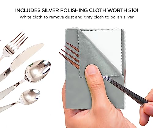 Silverware Storage Box with Lid and Polishing Cloth – Flatware Organizer for 14 Place Settings