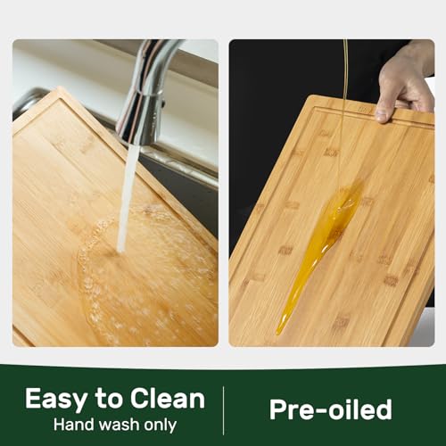 Natural 24 x 18 Inch Bamboo Cutting Board for Kitchen, Reversible, Juice Groove & Handle