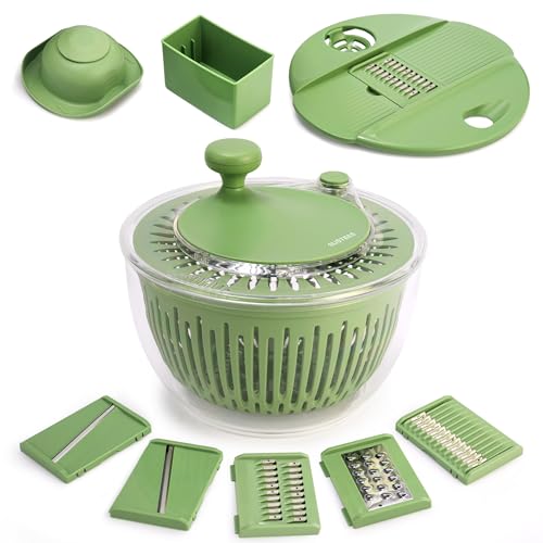 SUSTEAS Large Salad Spinner with 5-Blade Slicer, 5 Qt - Easy Wash Dry & Chop