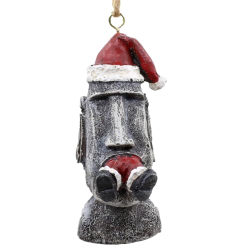 Funny Easter Island Santa Devouring Christmas Ornament - 3 Inch Resin Holiday Decor