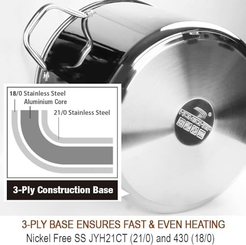 16 Quart Nickel-Free Stainless Steel Stock Pot with Glass Lid - Mirror Finish, Induction Compatible