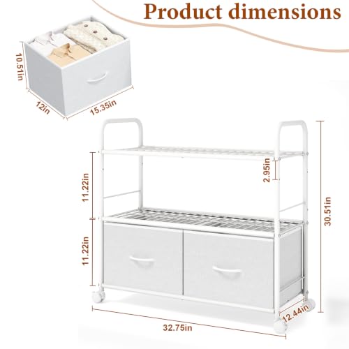 Heavy-Duty Metal Closet Organizer with Fabric Drawers - 3-Tier Storage