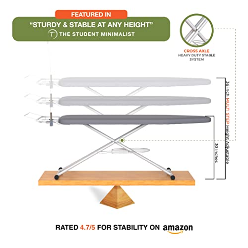 Gray Foldable Ironing Board 57x15 Inches with Wall Hanger and Adjustable Height