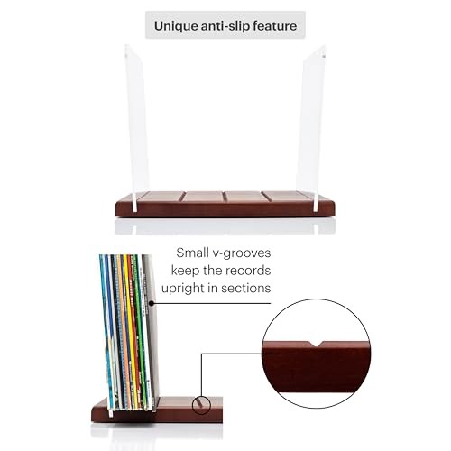 Brown Vinyl Record Storage Rack for Albums - 60-70 LP Capacity, Mid-Century Style, No Assembly